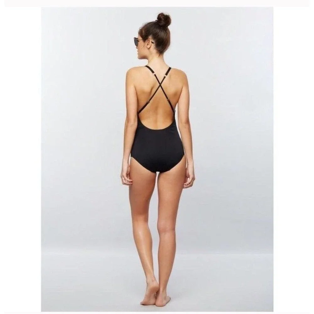 Maternity One Piece Swimsuit Black Cross front Adjustable‎ Straps Boho Vacation